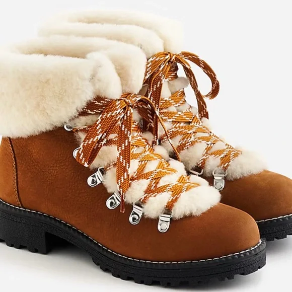 NWT Crew Brown and Cream Winter Boots with Sherpa Trim